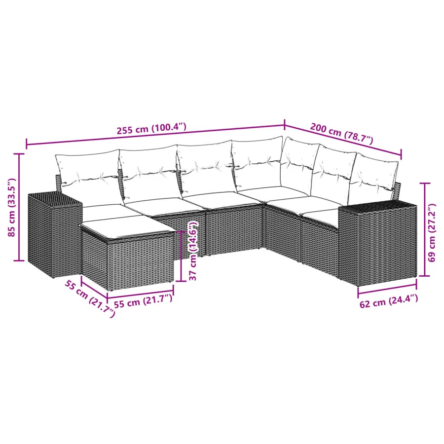 Salon de jardin avec coussins 7 pcs marron résine tressée - 8