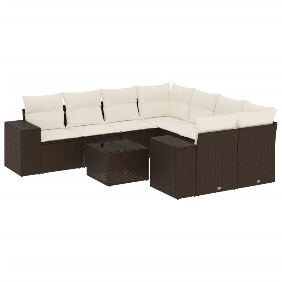 Salon de jardin avec coussins 9 pcs marron résine tressée - 2