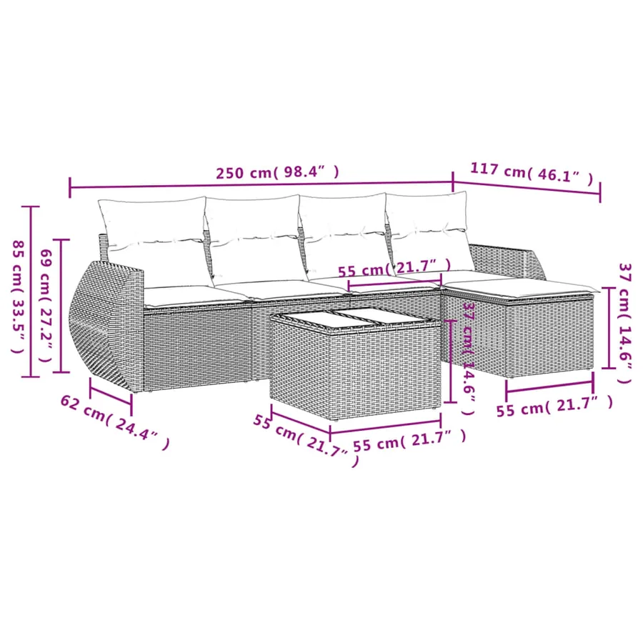 Salon de jardin avec coussins 6 pcs marron résine tressée - 3