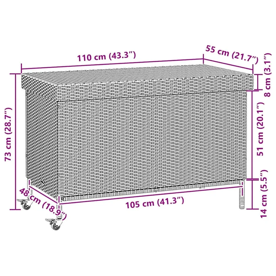 Boîte de rangement de jardin et roues résine tressée - 11