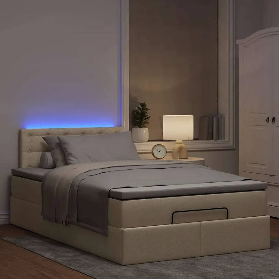 Cadre de lit ottoman avec matelas crème 120x200cm tissu - 3