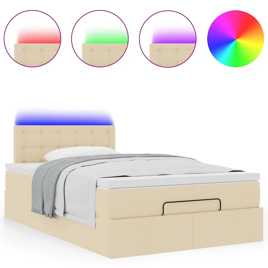 Cadre de lit ottoman avec matelas crème 120x200cm tissu - 5