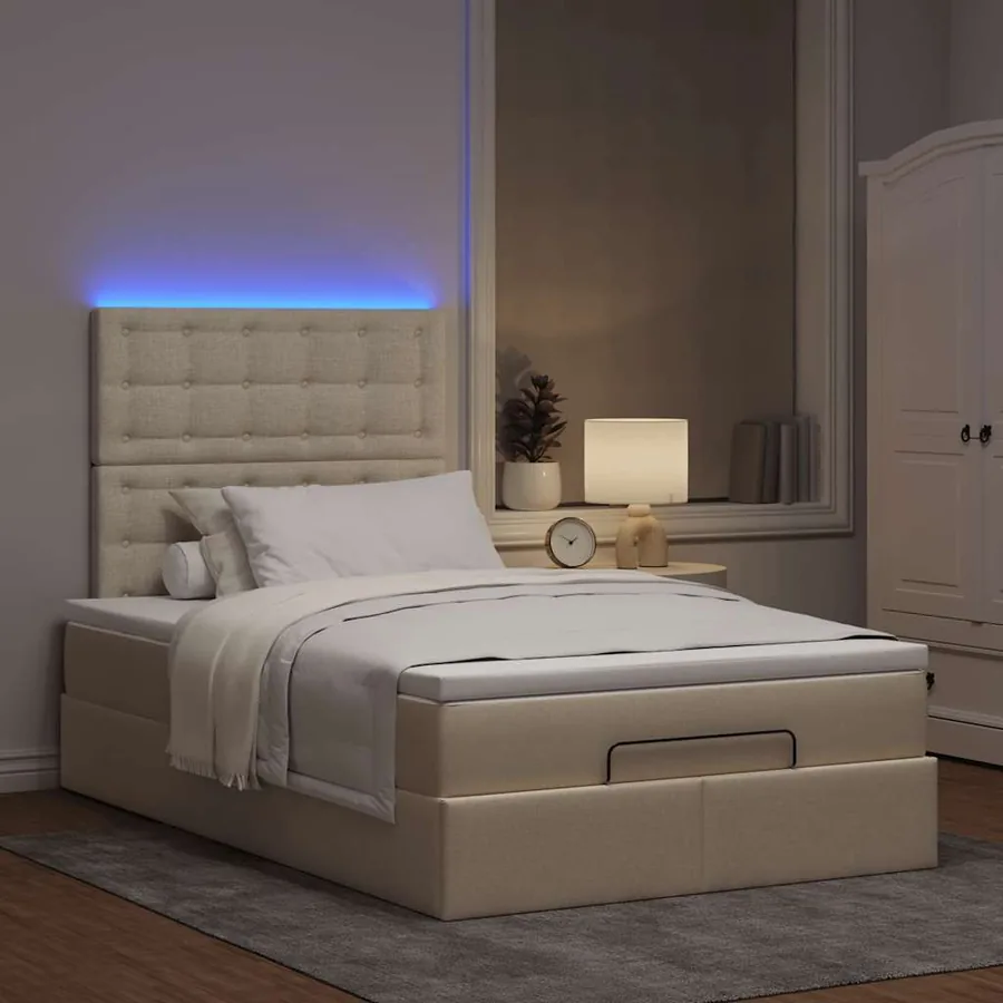 Cadre de lit ottoman avec matelas crème 120x200cm tissu - 3