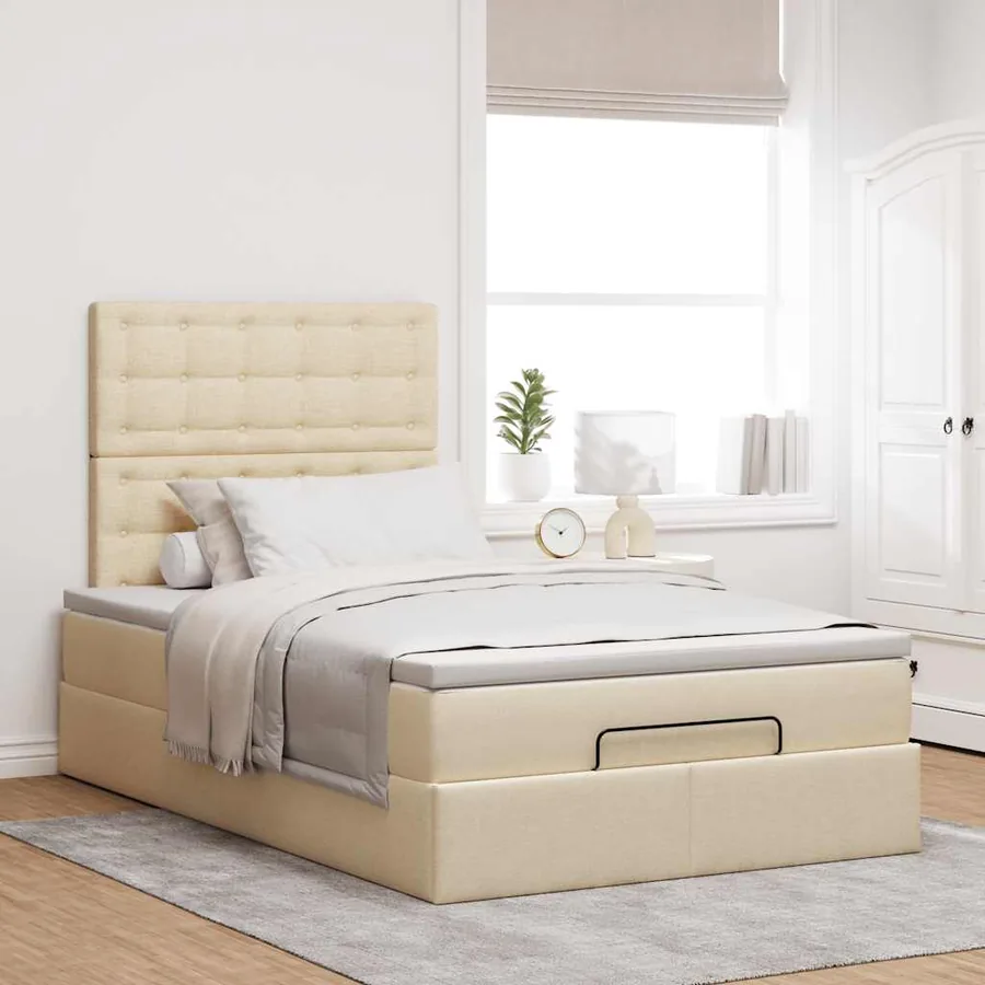 Cadre de lit ottoman avec matelas crème 120x200cm tissu - 4
