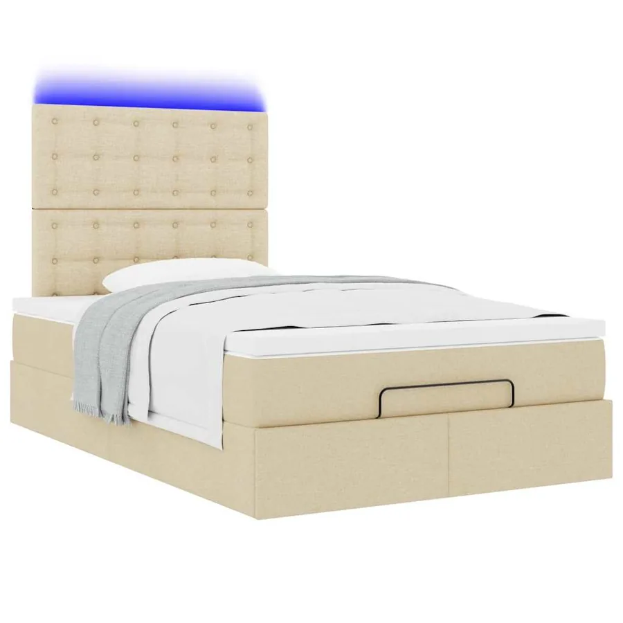 Cadre de lit ottoman avec matelas crème 120x200cm tissu - 6