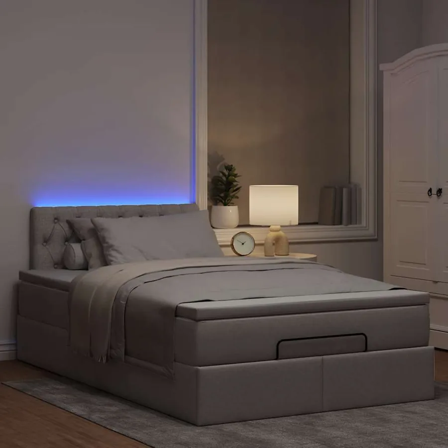 Cadre de lit ottoman avec matelas taupe 120x200 cm tissu - 3