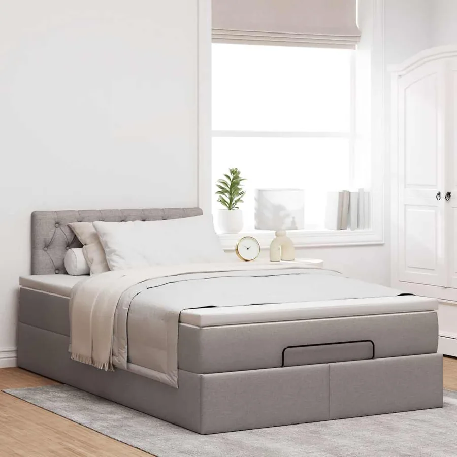 Cadre de lit ottoman avec matelas taupe 120x200 cm tissu - 4