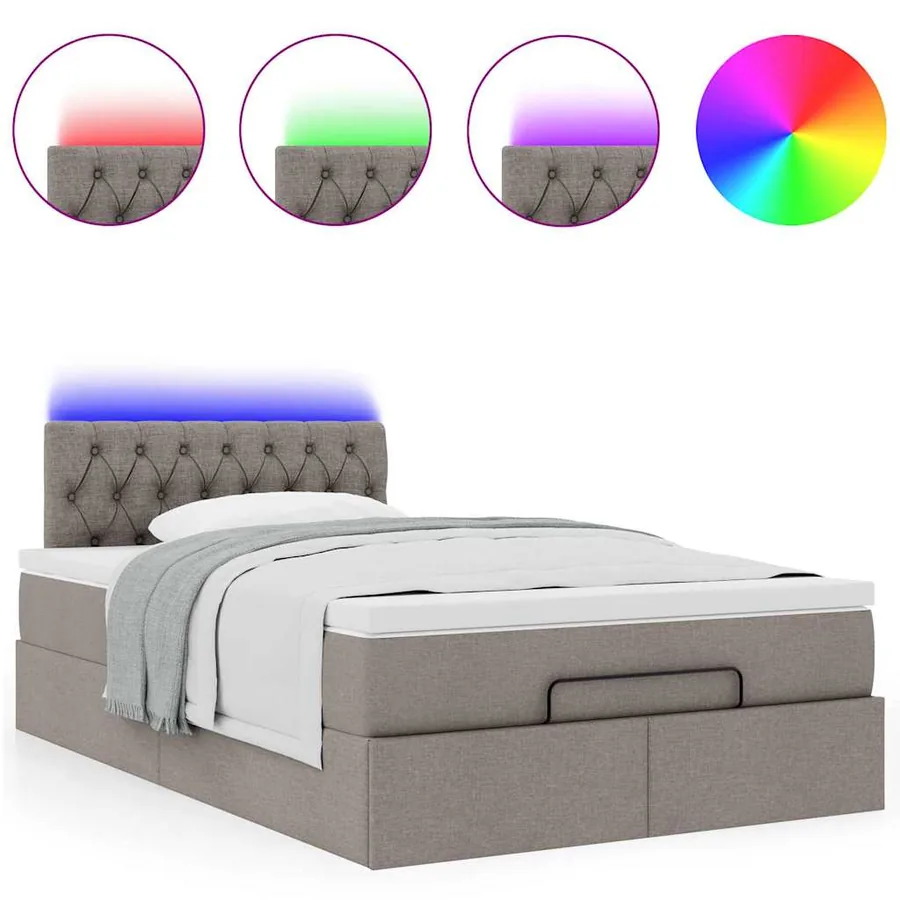 Cadre de lit ottoman avec matelas taupe 120x200 cm tissu - 5