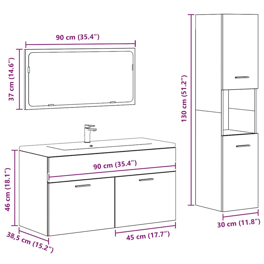 Ensemble de meubles de salle de bain 3 pcs gris béton - 9