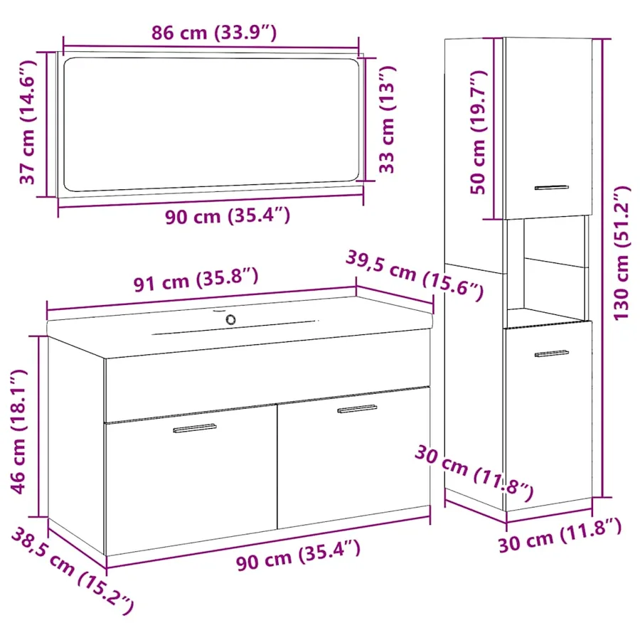 Ensemble de meubles de salle de bain 4 pcs gris béton - 14