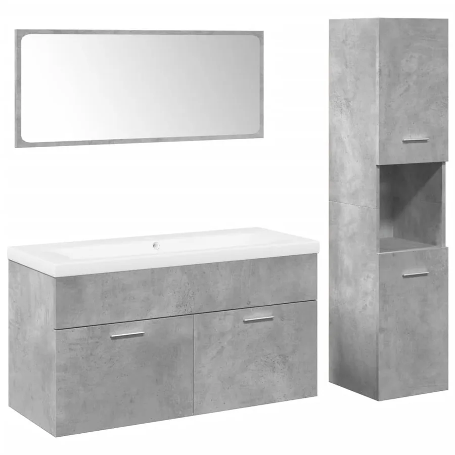 Ensemble de meubles de salle de bain 4 pcs gris béton - 2