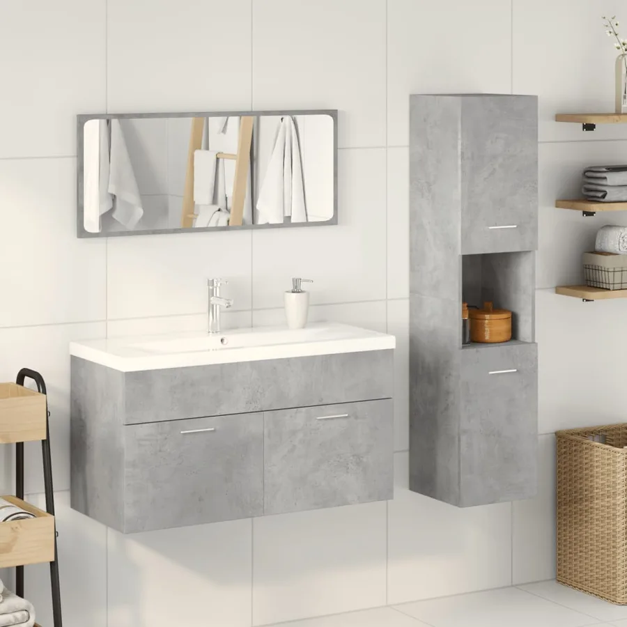 Ensemble de meubles de salle de bain 4 pcs gris béton - 3