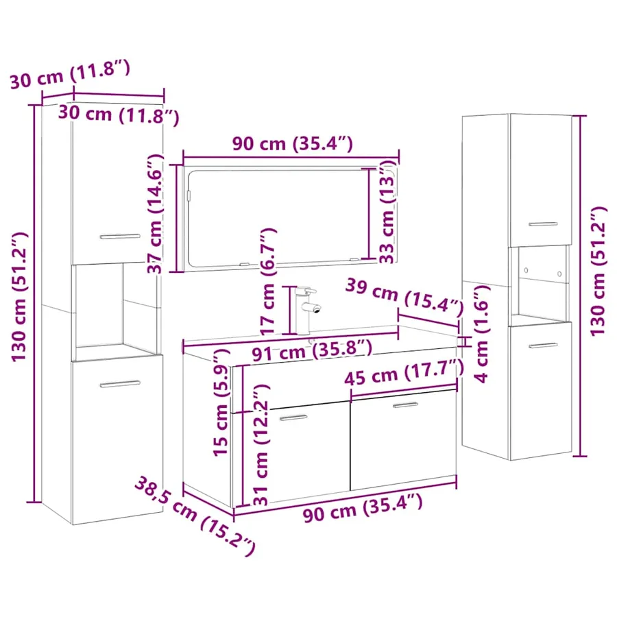 Ensemble de meubles salle de bain 5 pcs bois d'ingénierie - 12