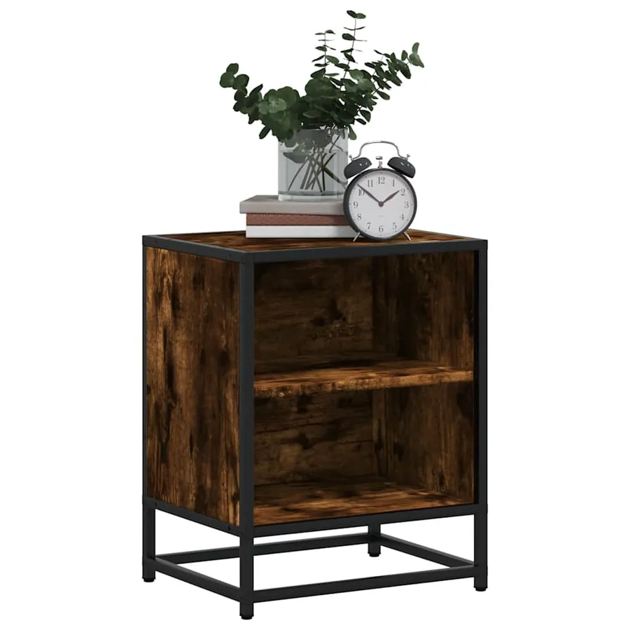 Table de chevet chêne fumé 40x31x50 cm bois d'ingénierie métal - 4