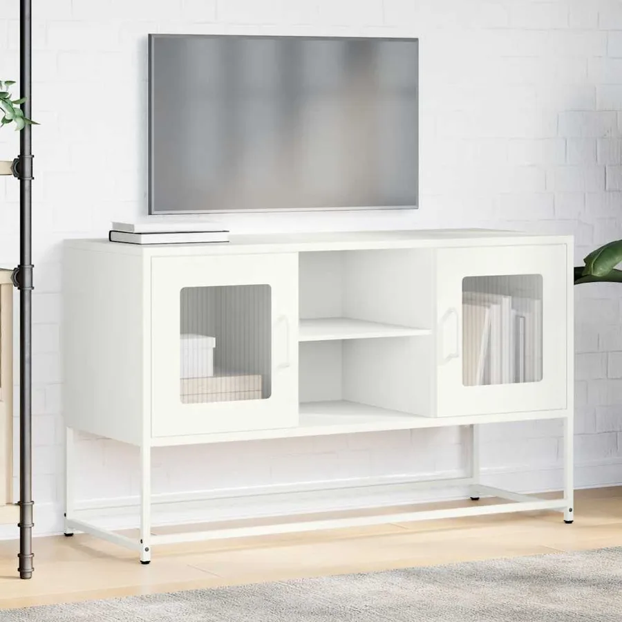 Meuble TV blanc 100,5x39x60,5 cm acier - 4