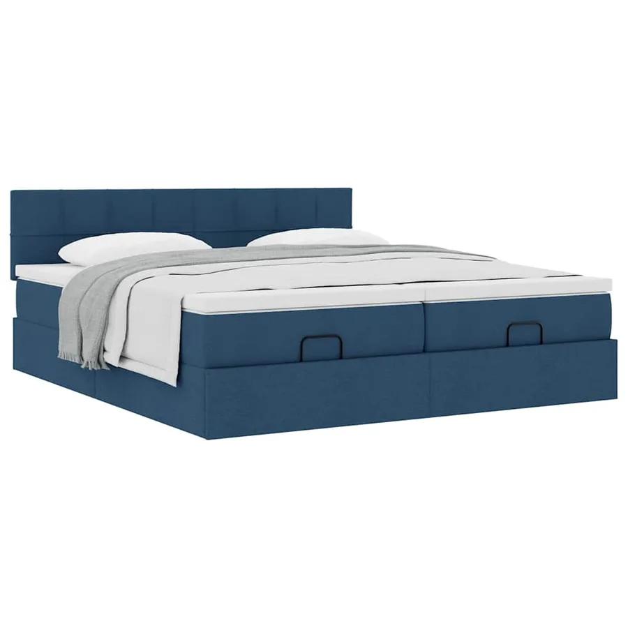 Cadre de lit ottoman avec matelas bleu 160x200 cm tissu - 5