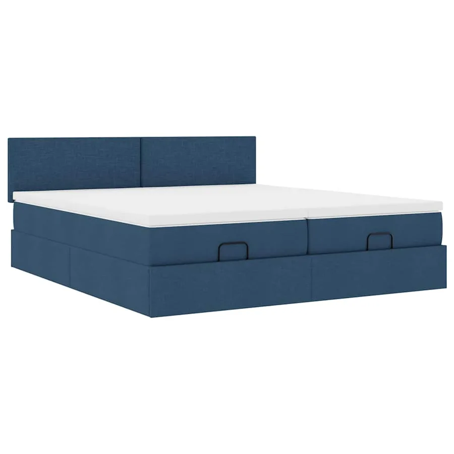 Cadre de lit ottoman avec matelas bleu 160x200 cm tissu - 6