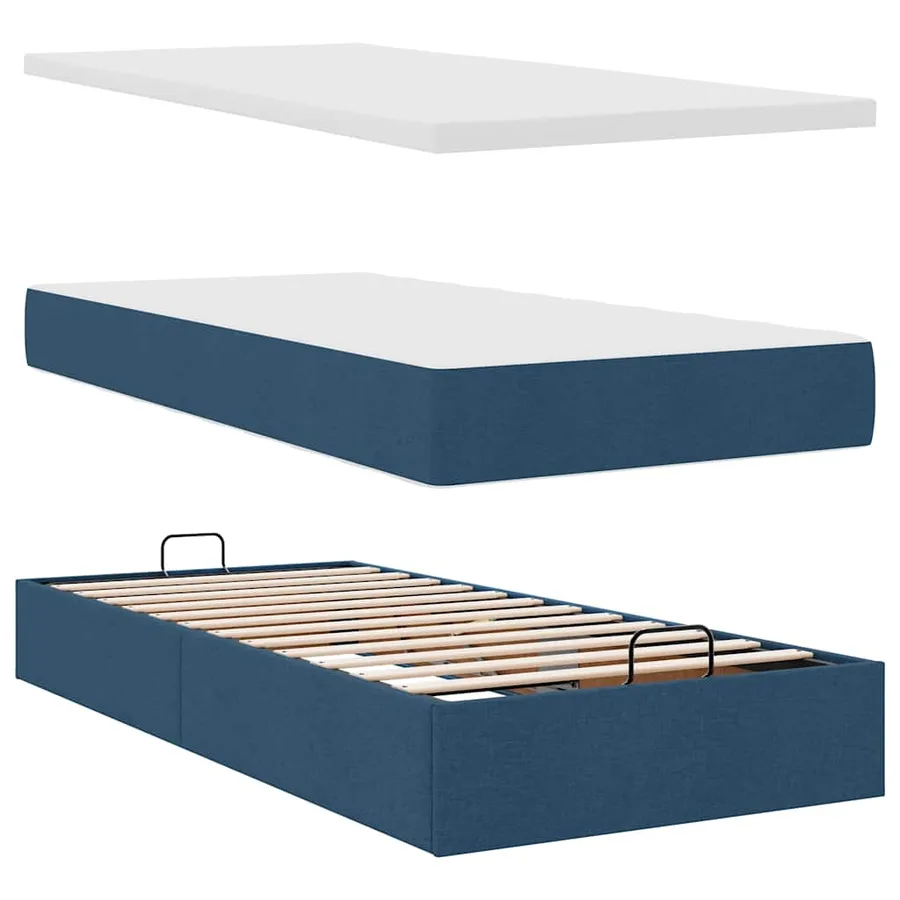 Cadre de lit ottoman avec matelas bleu 160x200 cm tissu - 8