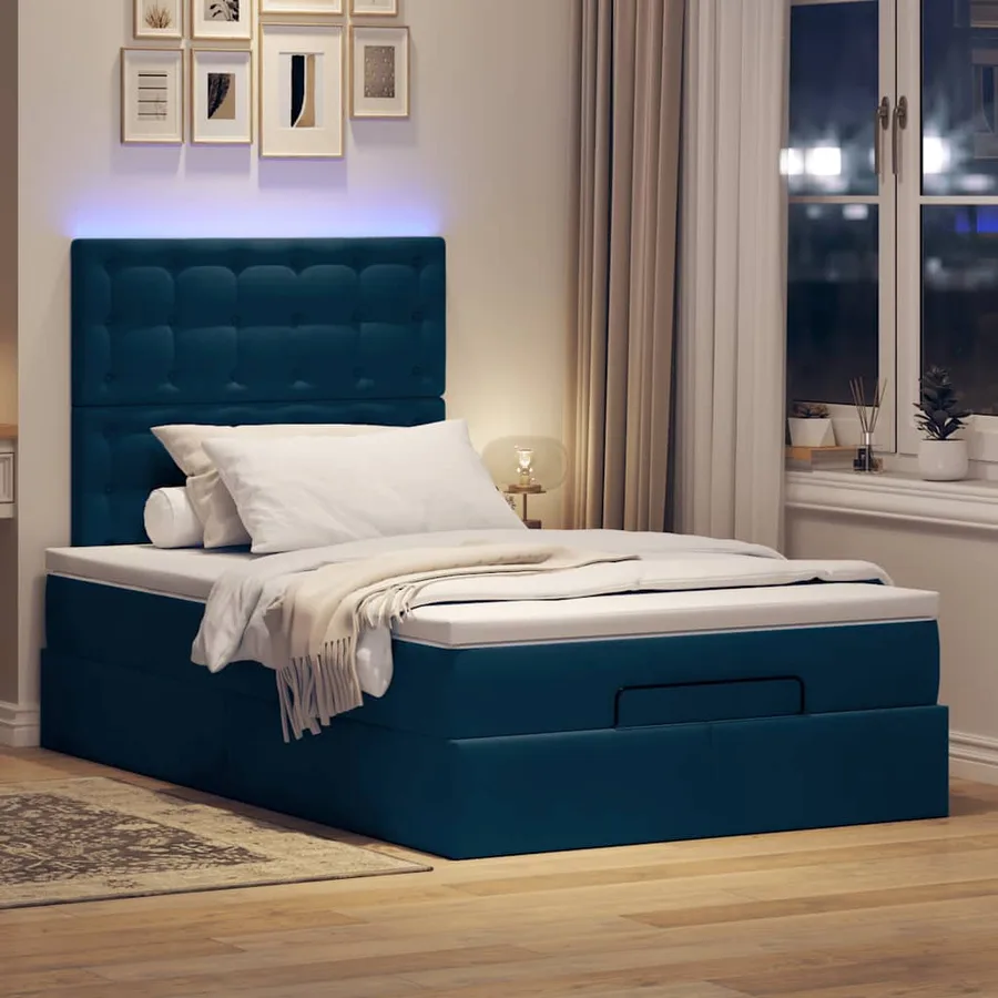 Cadre de lit ottoman avec matelas bleu foncé 120x200 cm velours - 3
