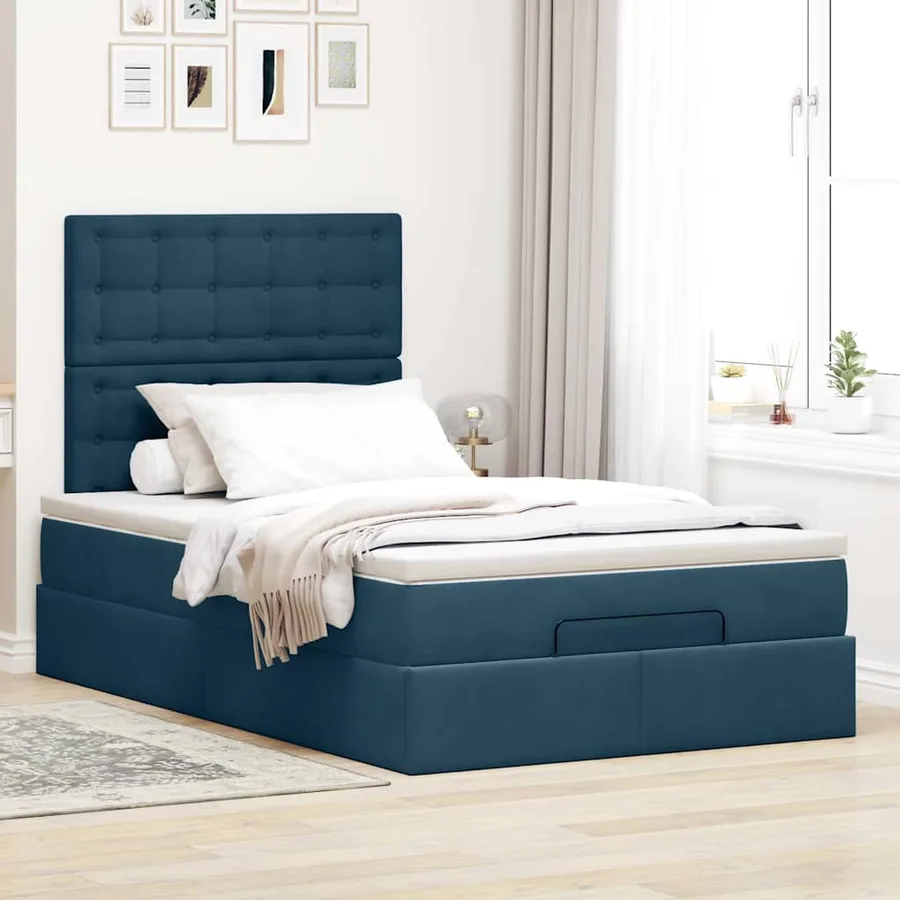Cadre de lit ottoman avec matelas bleu foncé 120x200 cm velours - 4