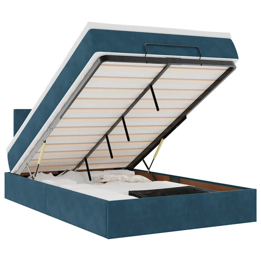 Cadre de lit ottoman avec matelas bleu foncé 120x200 cm velours - 2