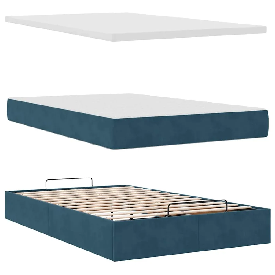 Cadre de lit ottoman avec matelas bleu foncé 120x200 cm velours - 7