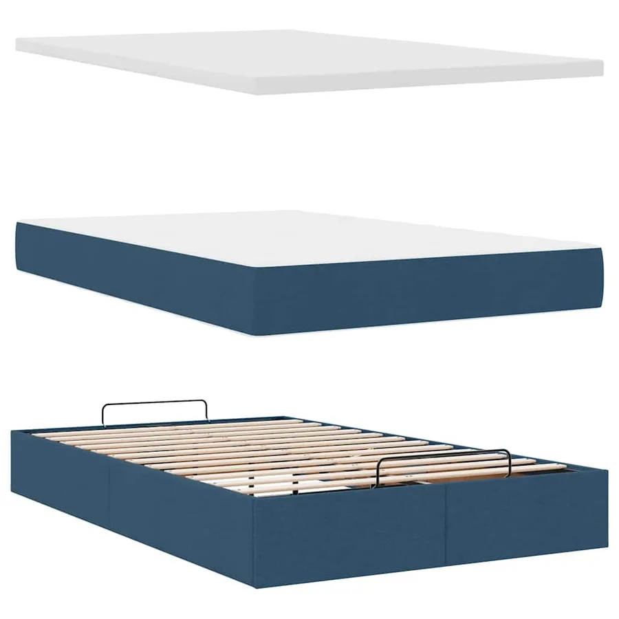 Cadre de lit ottoman avec matelas bleu 120x190 cm tissu - 8