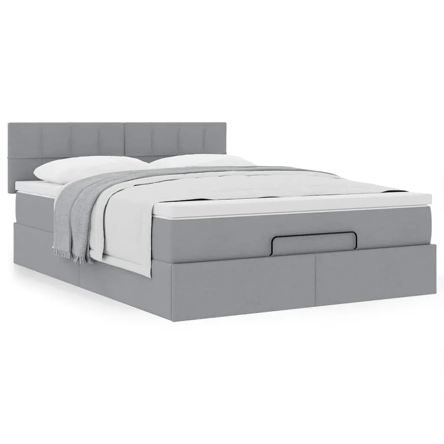 Cadre de lit ottoman et matelas gris clair 140x200 cm tissu - 4