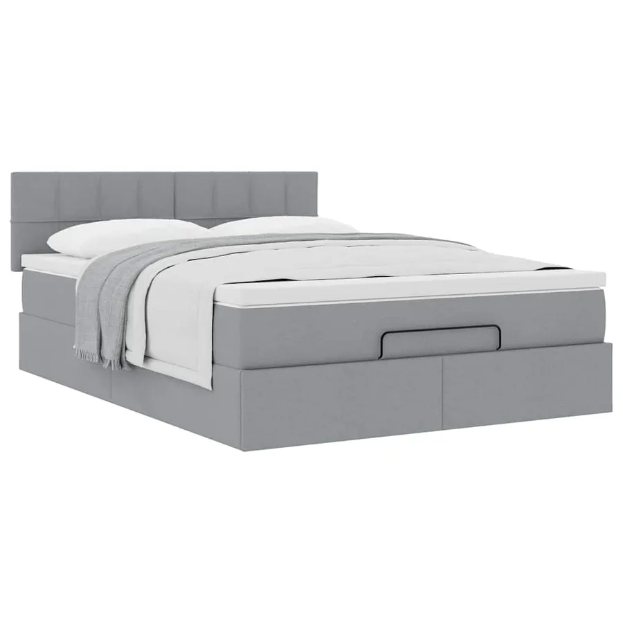 Cadre de lit ottoman et matelas gris clair 140x200 cm tissu - 5