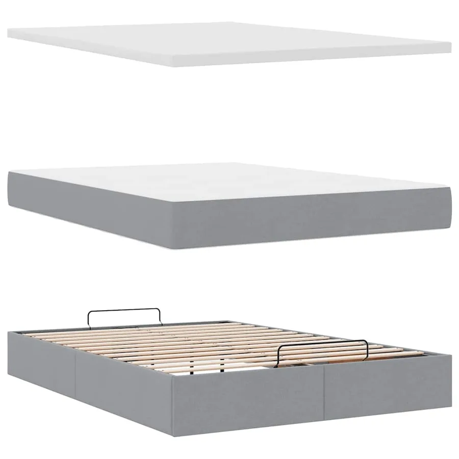 Cadre de lit ottoman et matelas gris clair 140x200 cm tissu - 8
