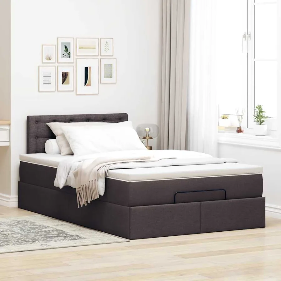 Cadre de lit ottoman avec matelas marron foncé 120x190 cm tissu - 4