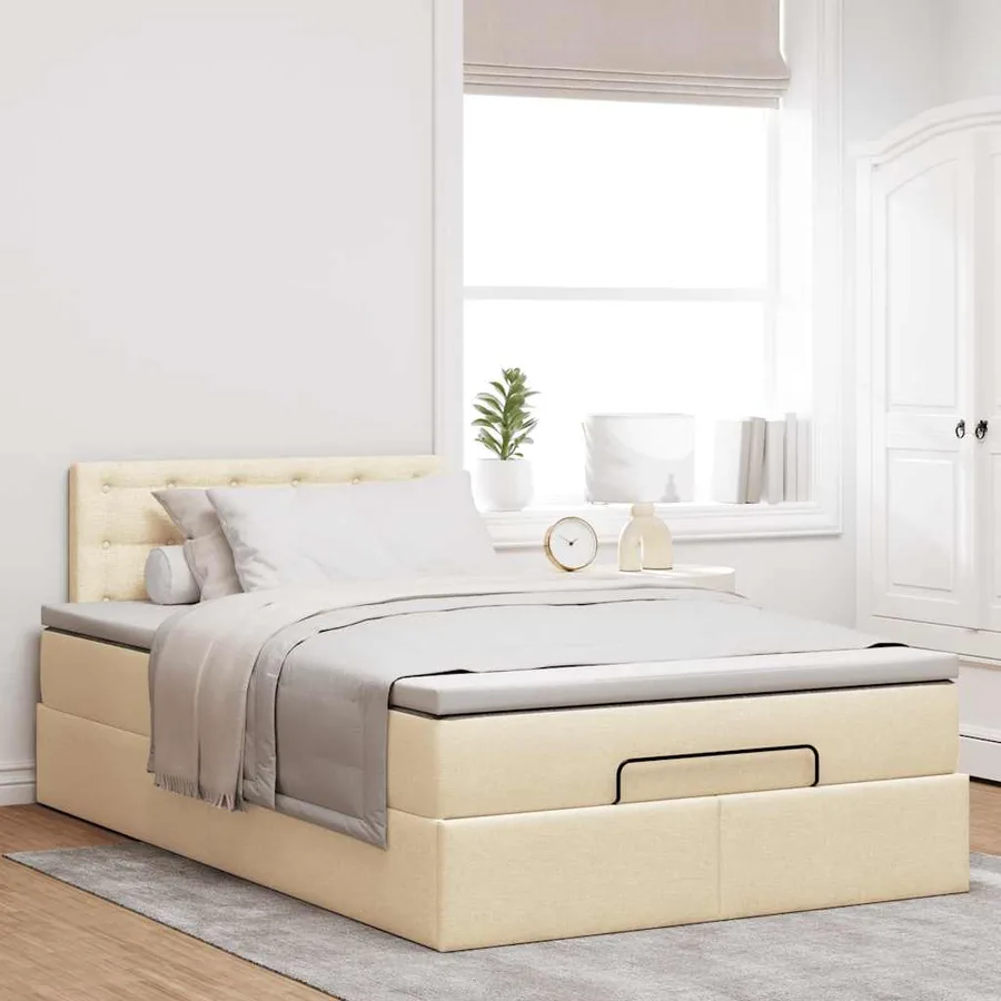 Lit ottoman avec matelas et LED crème 120x190 cm tissu - 4