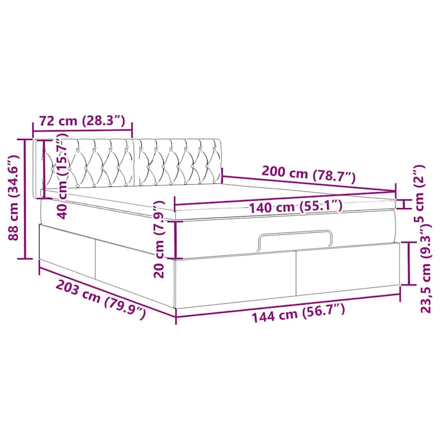 Cadre de lit ottoman avec matelas bleu 140x200 cm tissu - 18