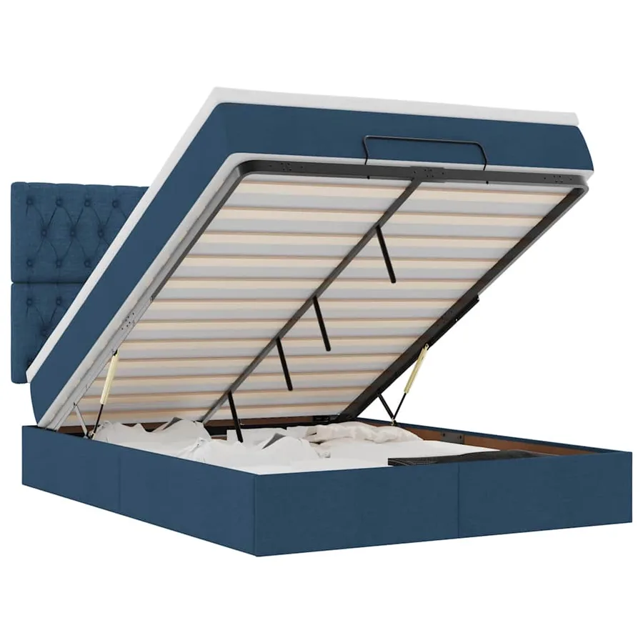 Cadre de lit ottoman avec matelas bleu 140x200 cm tissu - 2