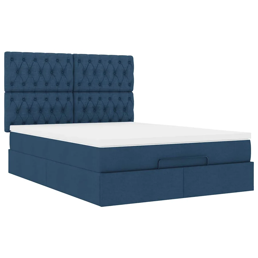Cadre de lit ottoman avec matelas bleu 140x200 cm tissu - 6