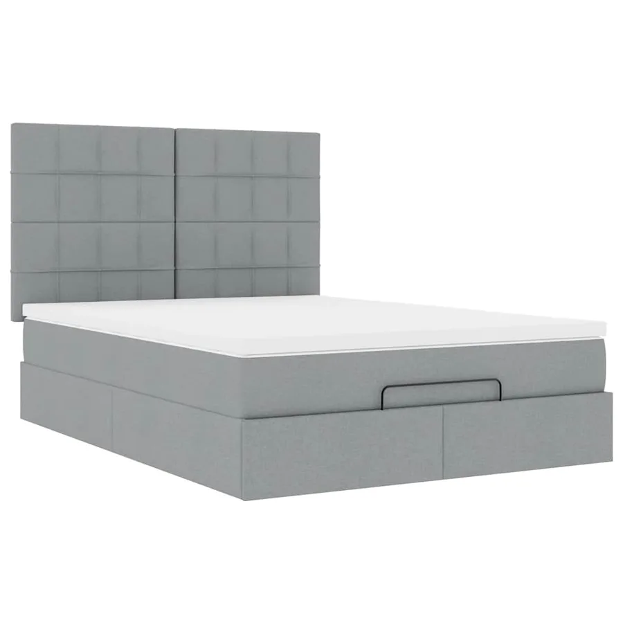 Cadre de lit ottoman et matelas gris clair 140x200 cm tissu - 6
