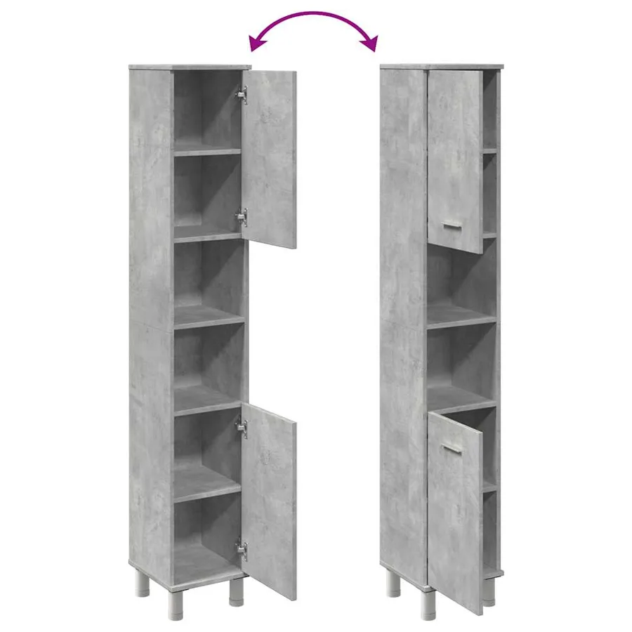 Armoire de salle de bain Gris béton 30x30x179 cm Aggloméré - 8