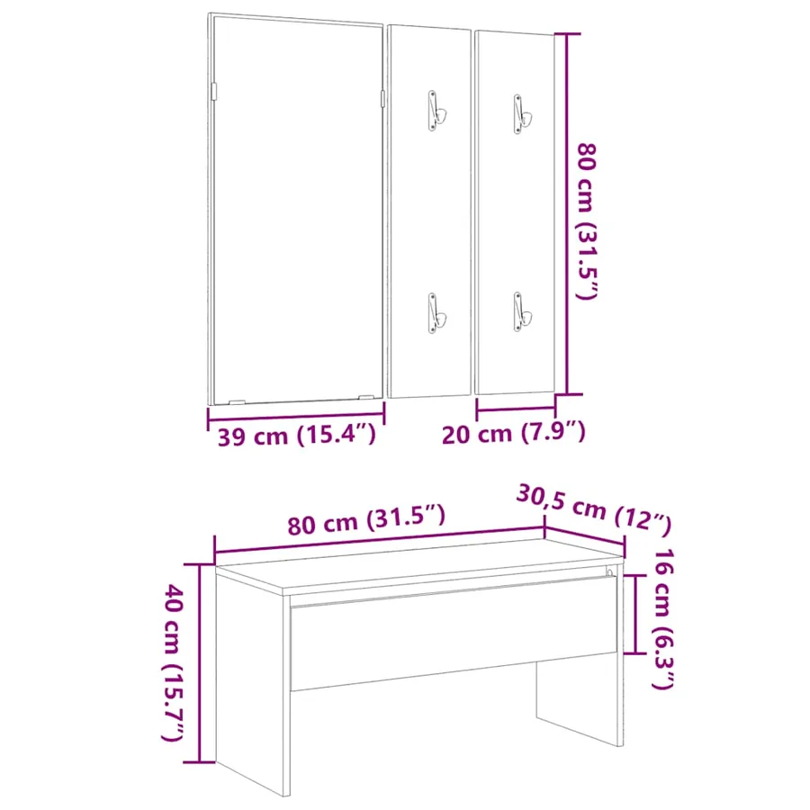 Ensemble de meubles de couloir vieux bois bois d'ingénierie - 10