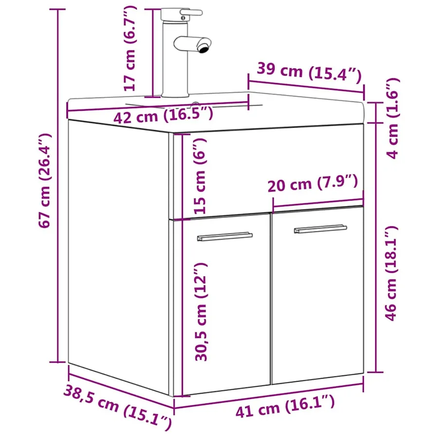 Armoire lavabo de salle de bain et vasque et robinet intégrés - 11