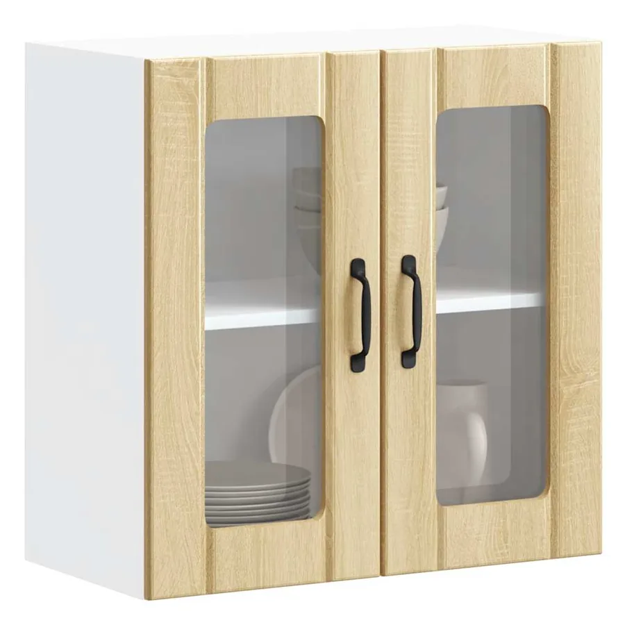 Armoire murale de cuisine avec porte vitrée "Lucca" en chêne Sonoma