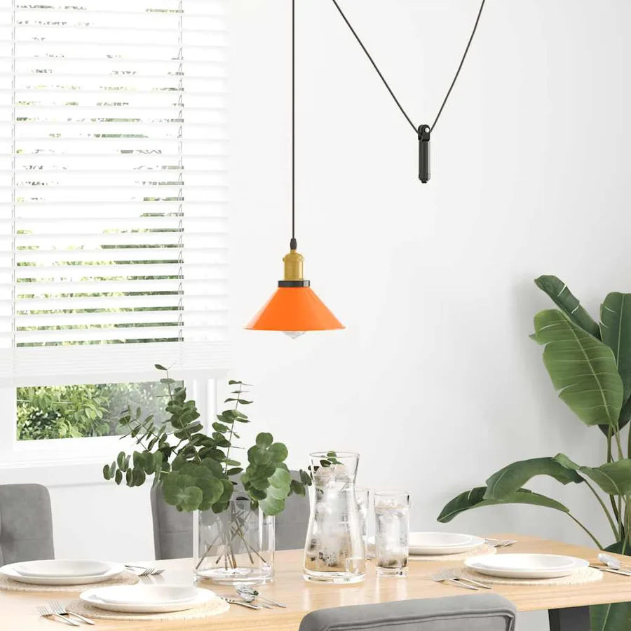 Lampe suspendue réglable hauteur E27 orange brillant métal - 3