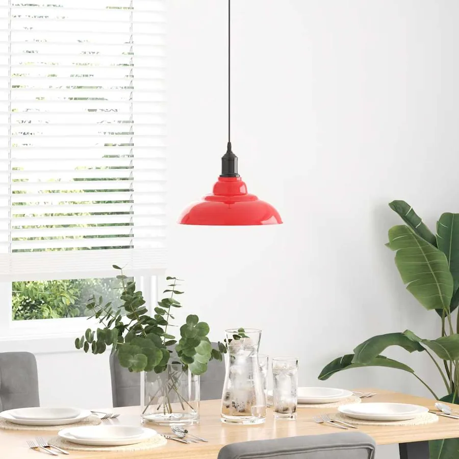 Lampe suspendue réglable hauteur E27 rouge brillant Ø31cm métal - 3