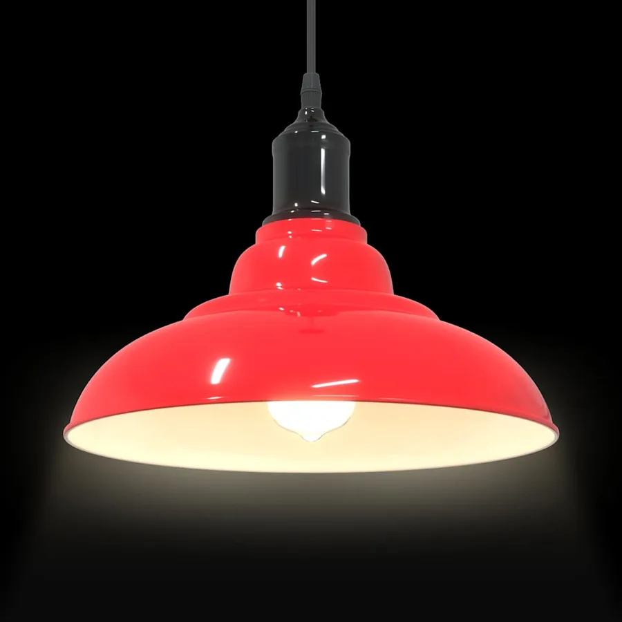 Lampe suspendue réglable hauteur E27 rouge brillant Ø31cm métal - 6