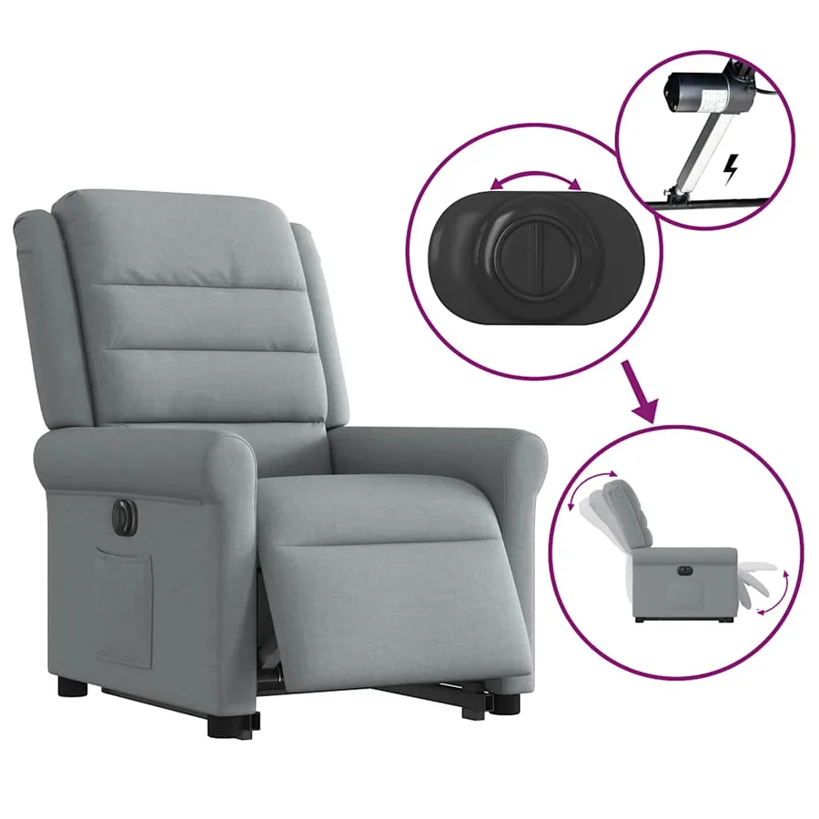 Fauteuil inclinable électrique gris clair tissu - 10