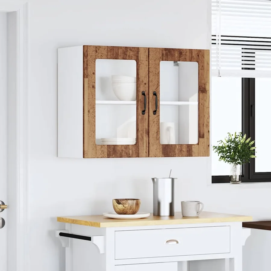 Armoire murale de cuisine avec porte en verre Lucca vieux bois - 3