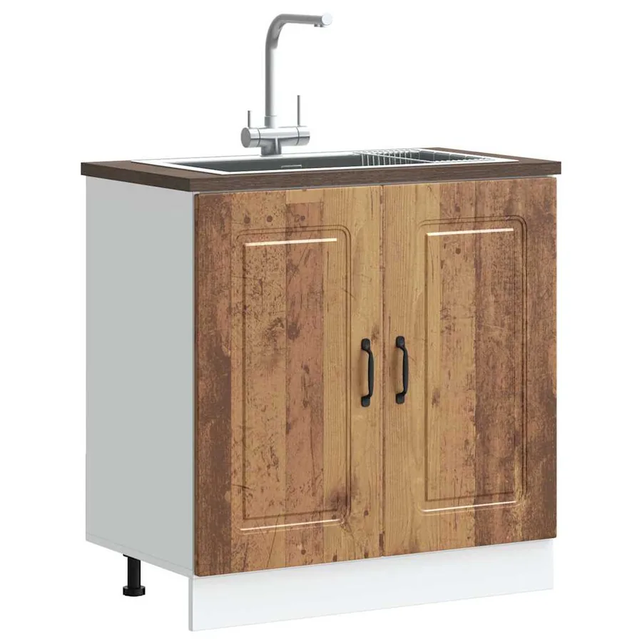 Meuble bas pour évier Kalmar noir 80x46x81,5 cm bois ingénierie