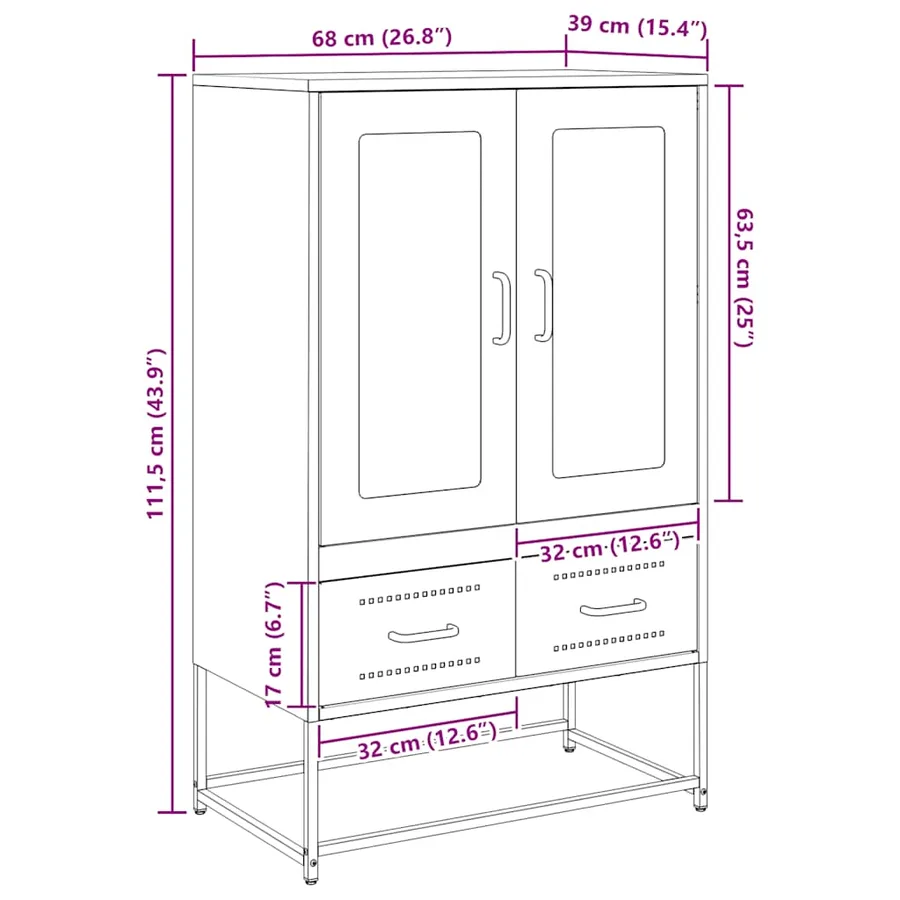 Buffet haut anthracite 68x39x111,5 cm acier - 13
