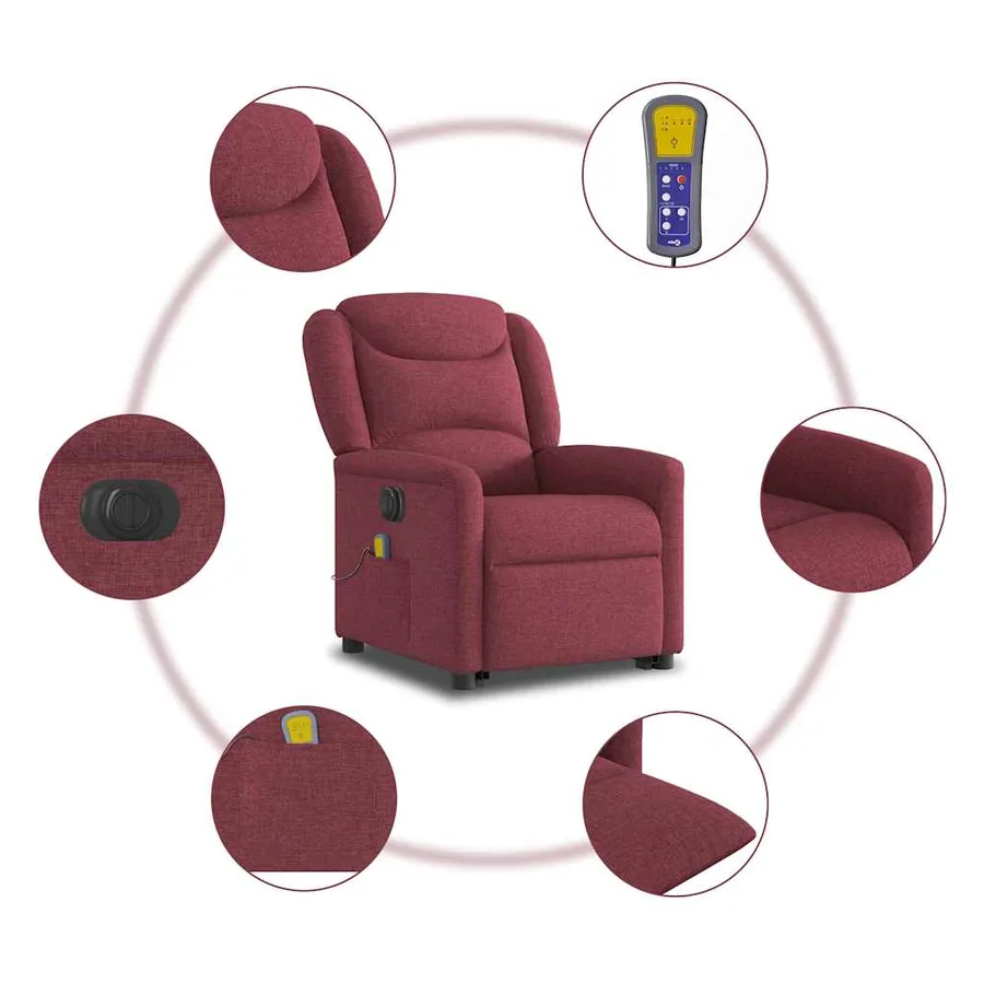 Fauteuil inclinable de massage électrique Rouge bordeaux Tissu - 11