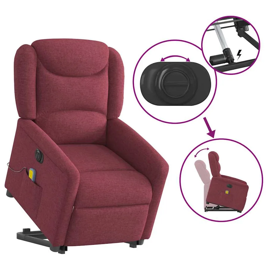 Fauteuil inclinable de massage électrique Rouge bordeaux Tissu - 8