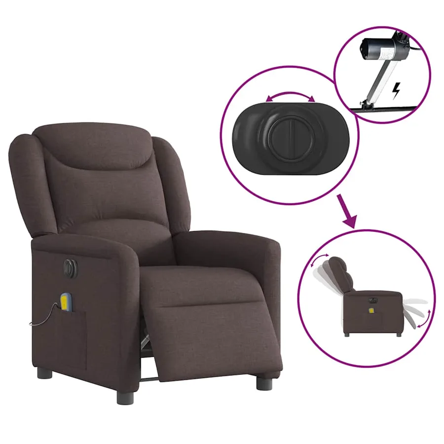 Fauteuil de massage inclinable électrique Marron foncé Tissu - 8